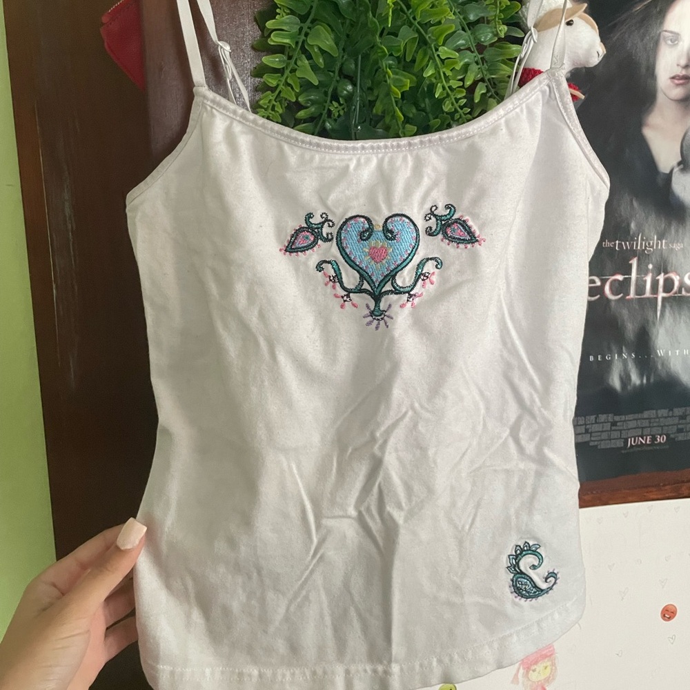 Fitted Y2K White and Blue Camisole Top
